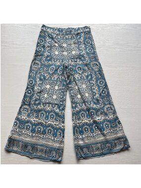 Feather Bone Anthropologie Wide Leg Palazzo Pants Womens 2 Paisley Linen Blend